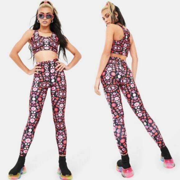 Terez L Tall Band Performance Leggings Pink Floral Fantasy Printed HighWaist Gym - Picture 12 of 13